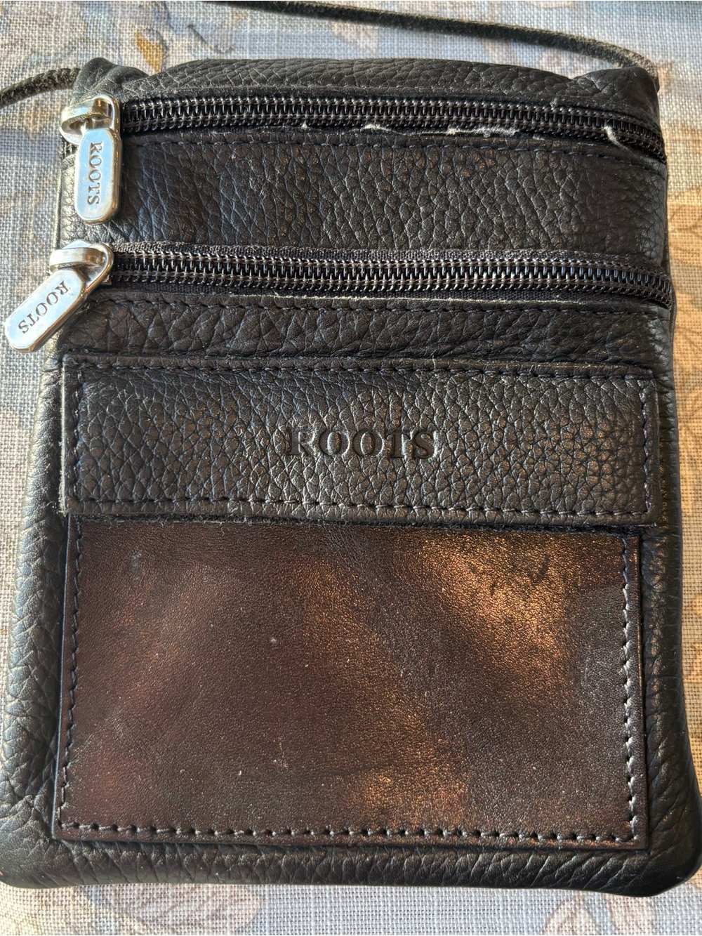 Roots Black Pebbled Leather Crossbody Bag with Silver Hardware